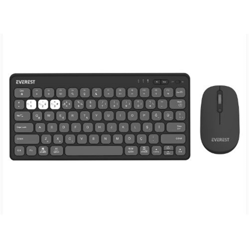 Everest LUMI KM-BT903 Gri 3in1 3 BT + 2.4 1600dpi Q 4 Cihaz Bağlantılı Kablosuz Klavye + Mouse Set