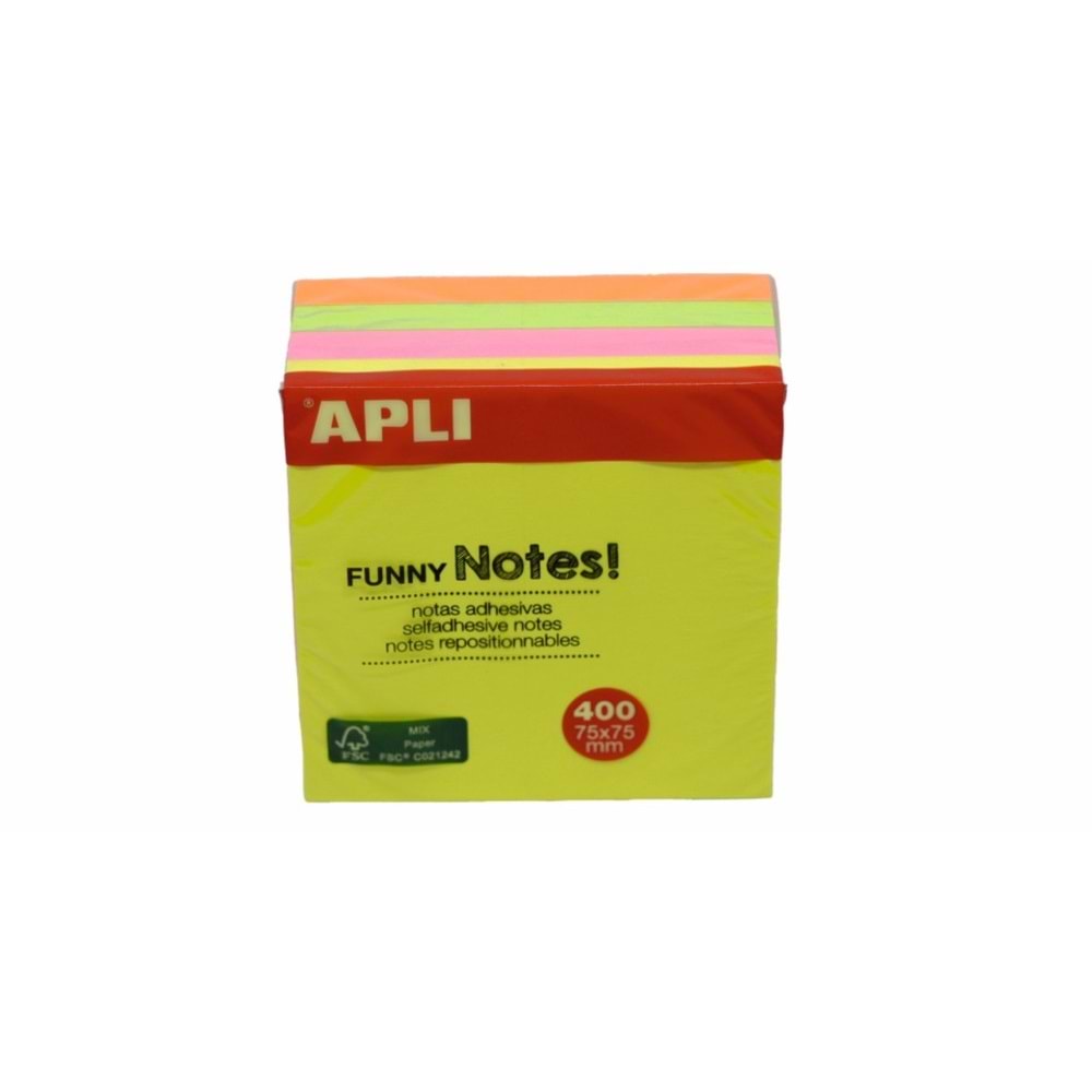 Apli Yapışkanlı Not Kağıdı 4 Renk Funny 400 YP 75x75 Neon Küp 10974