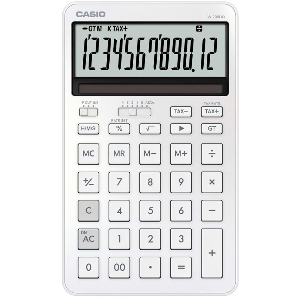 Casio JW-200DQ-WE 12 Hane İpeksi Beyaz Masa Üstü Hesap Makinesi