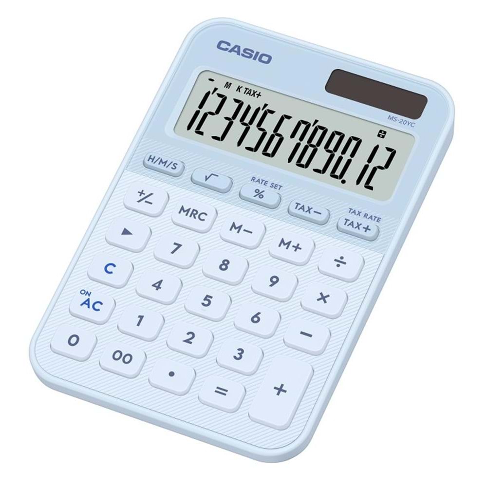 Casio MS-20YC-LB 12 Hane Açık Mavi Masa Üstü Hesap Makinesi