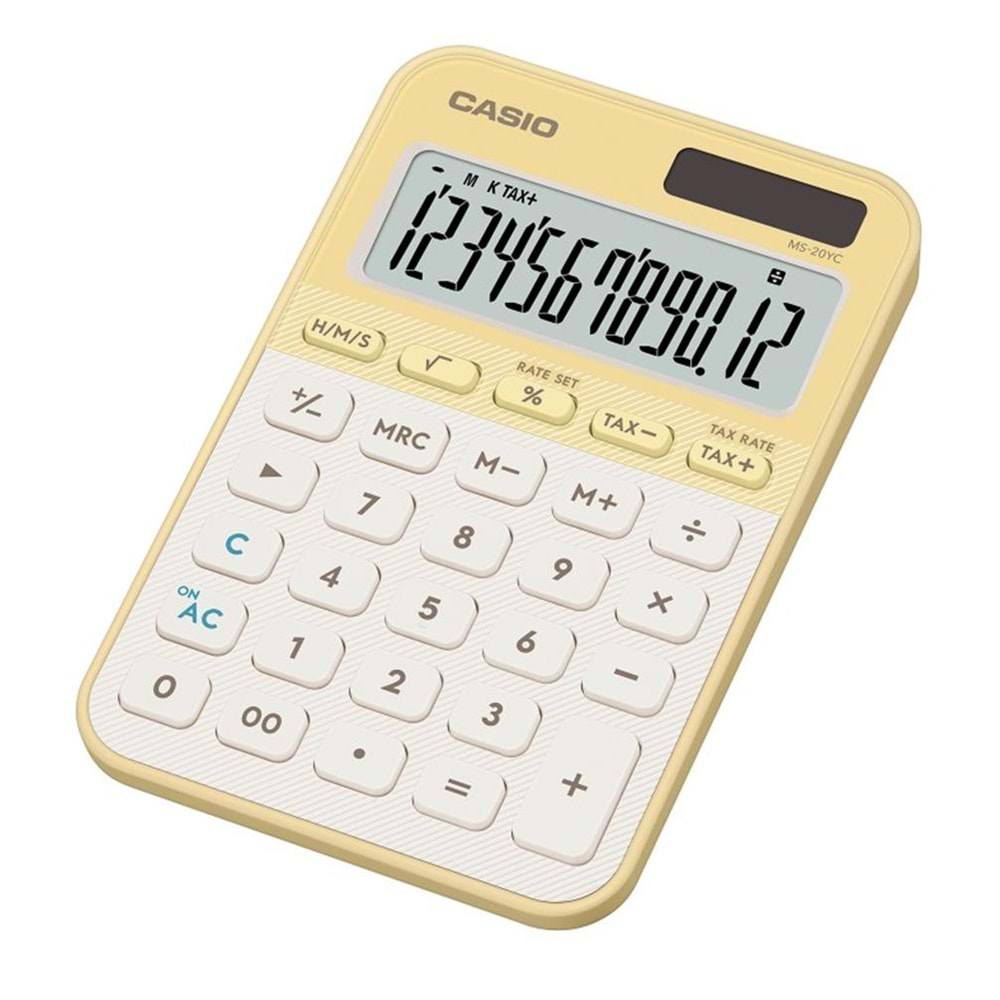 Casio MS-20YC-LY 12 Hane Pastel Sarı Krem Masa Üstü Hesap Makinesi