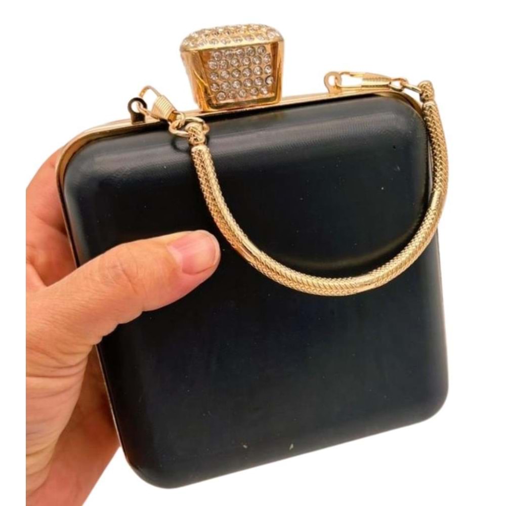 Çanta Aksesuar Abiye Çanta Kalıbı Taşlı Kare Model Light Gold Metalli