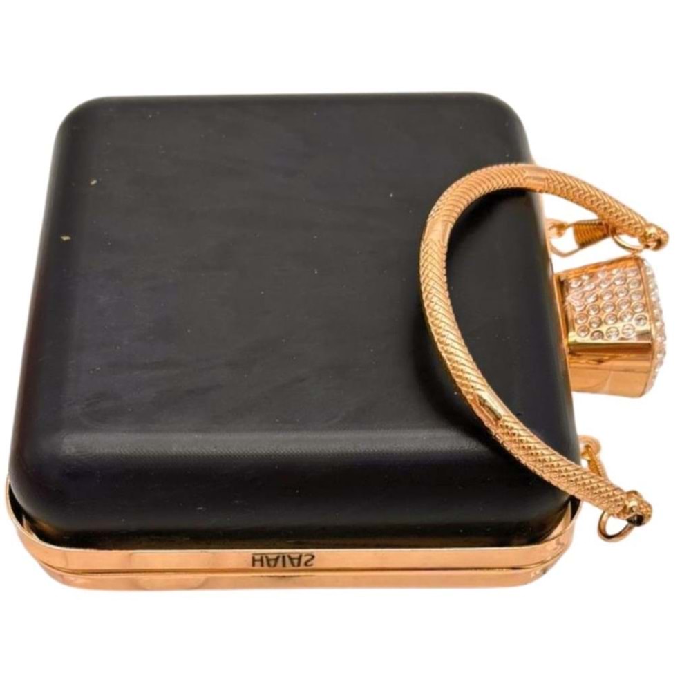 Çanta Aksesuar Abiye Çanta Kalıbı Taşlı Kare Model Light Gold Metalli
