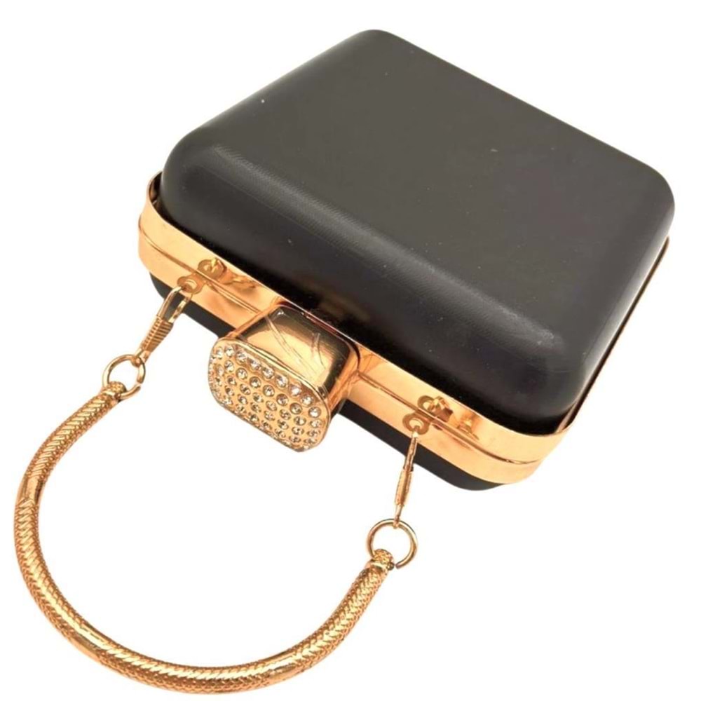 Çanta Aksesuar Abiye Çanta Kalıbı Taşlı Kare Model Light Gold Metalli
