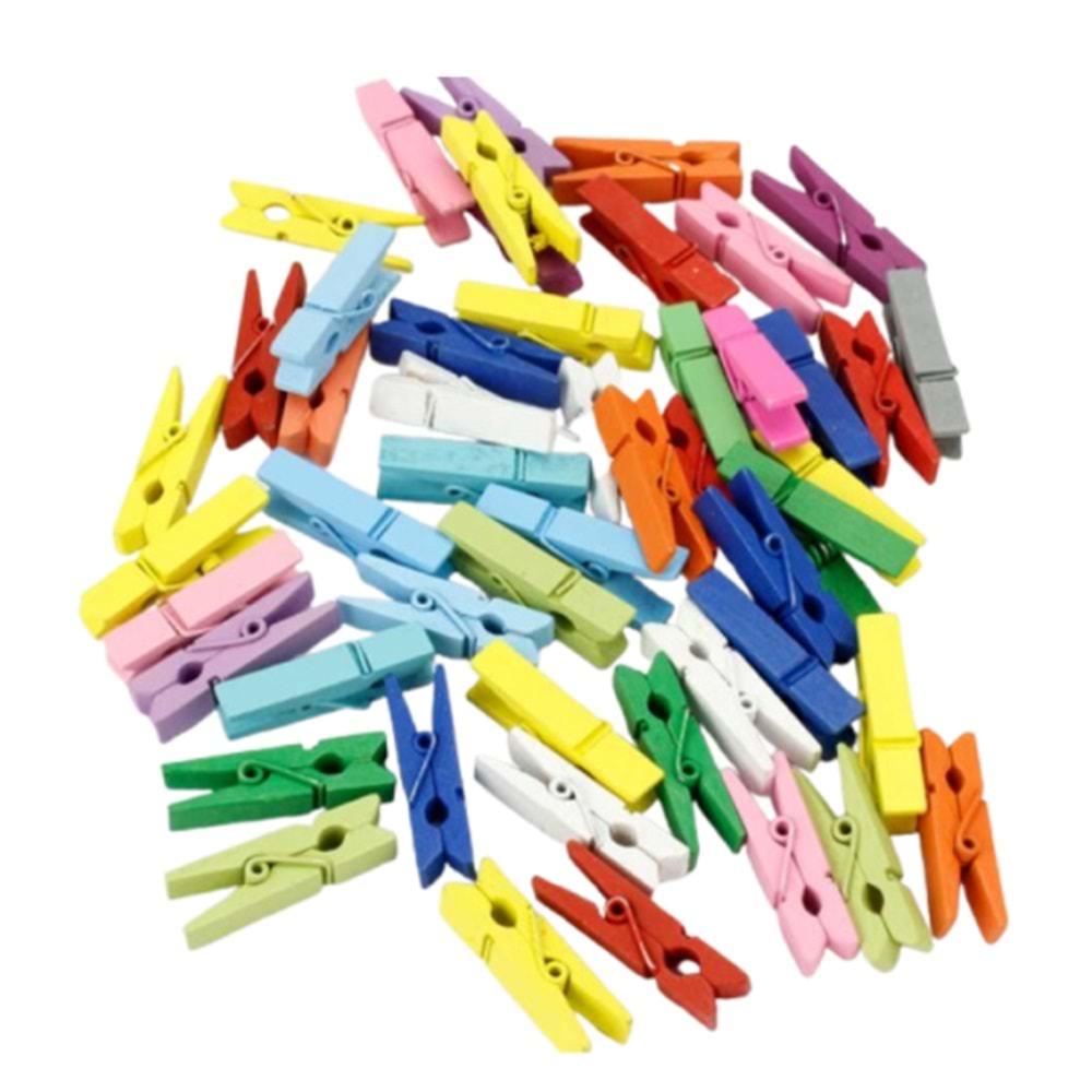 Ahşap Mandal Renkli 4.5Cm 15 Li
