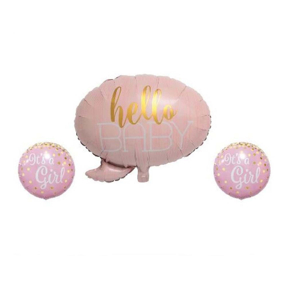 Rps Folyo Balon Hello Baby Seti 3 Lü Pınk 24