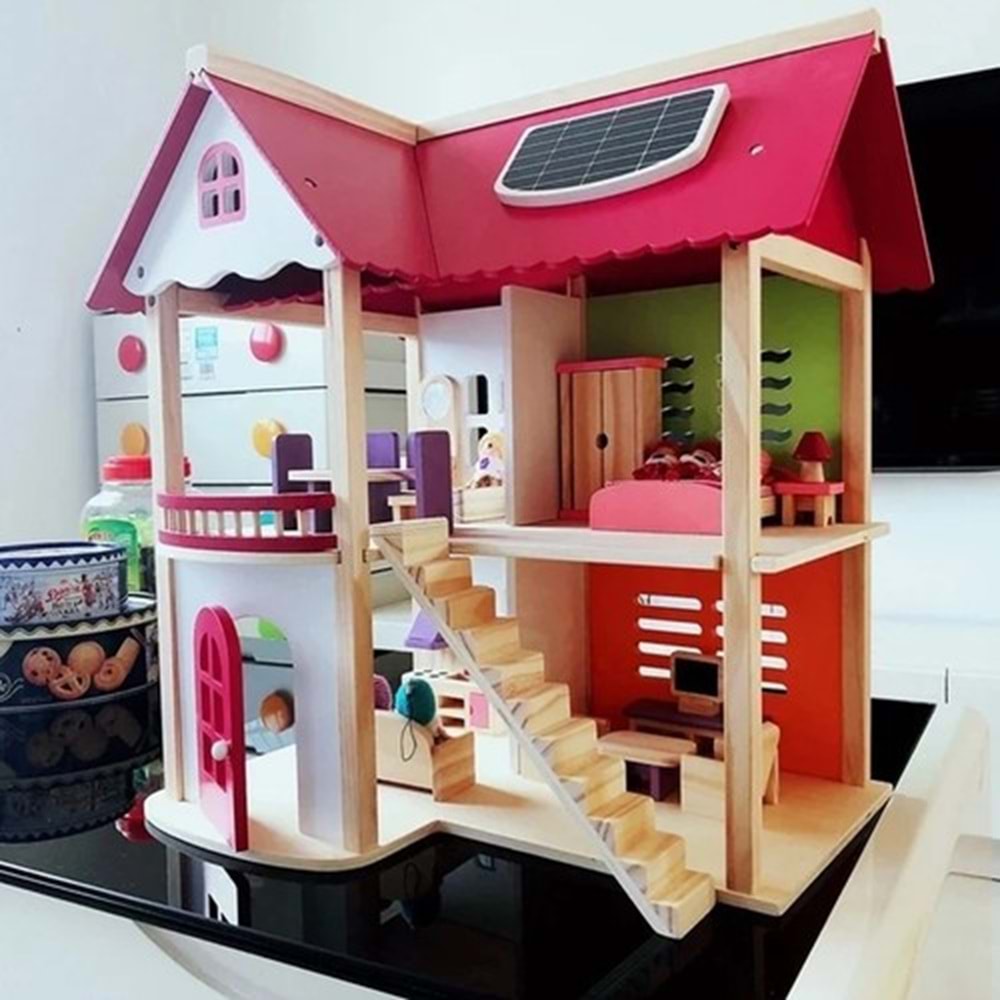 Toy Doll House Ahşap Pembe Oyun Evim BED 554
