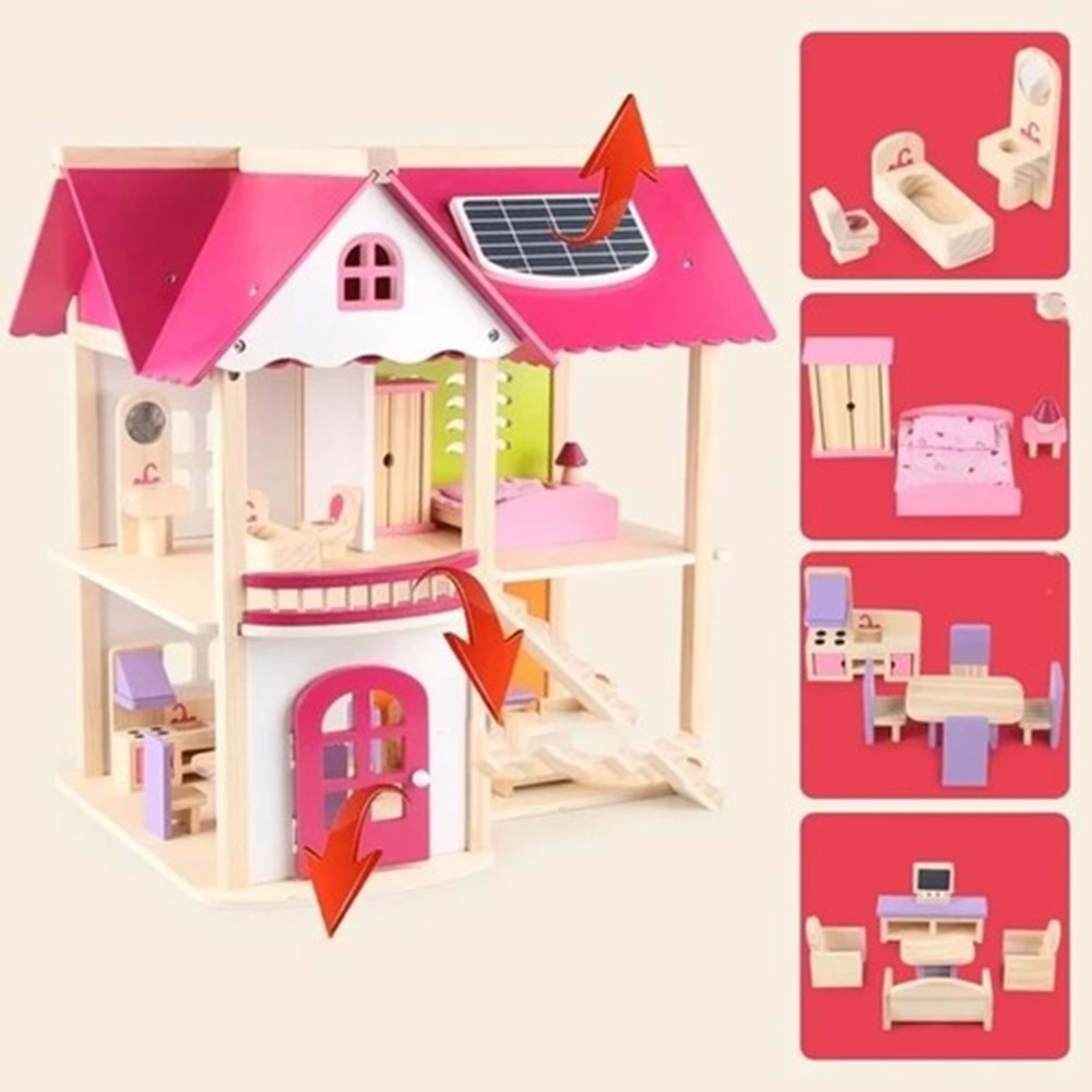Toy Doll House Ahşap Pembe Oyun Evim BED 554