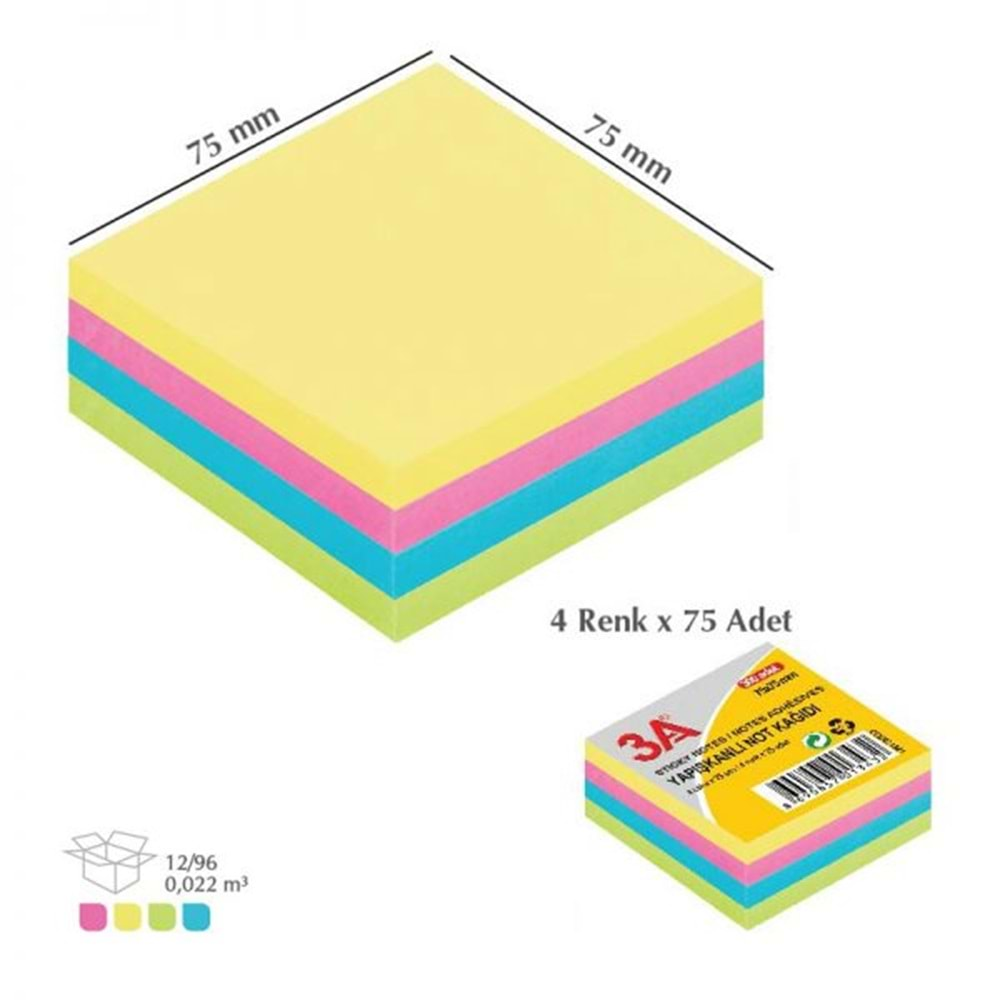 Ark Post-it Pastel Renk 4x75 75mmx75mm 1442 -12