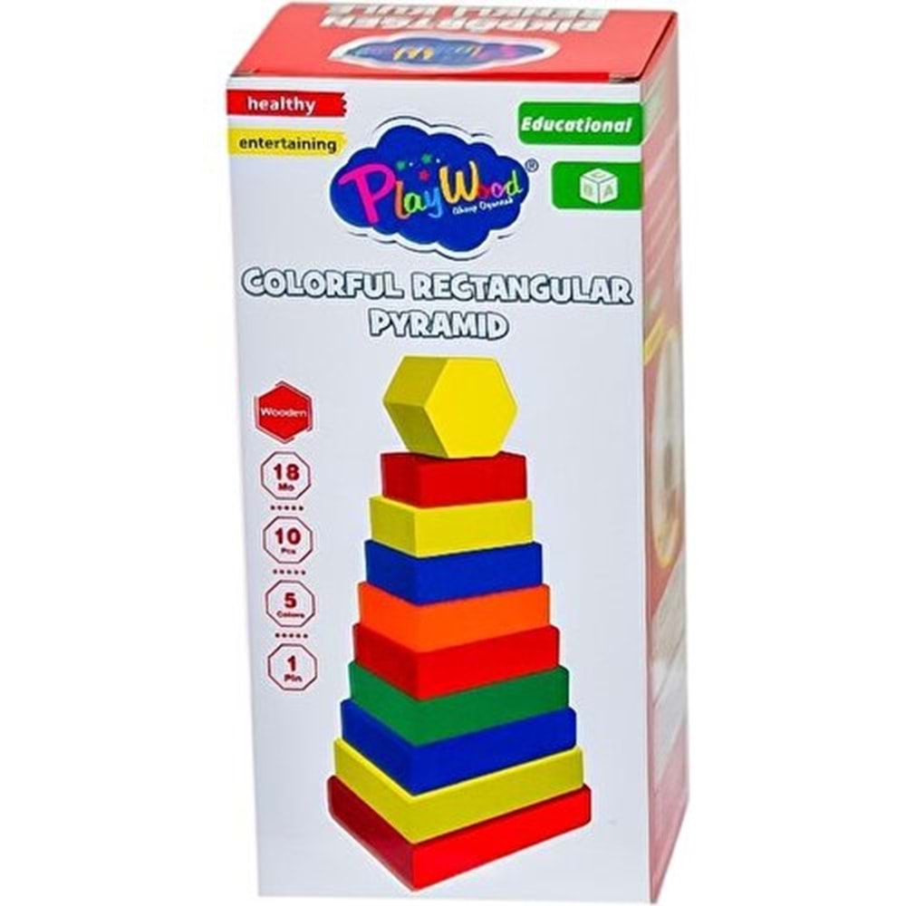 Play Wood Kutuda Ahşap Dikdörtgen Renkli Kule ONY-393