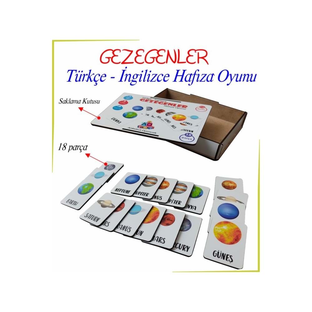 Ankebut Oyuncak Gezegenler Türkçe- İngilizce Hafıza Oyunu Kutulu