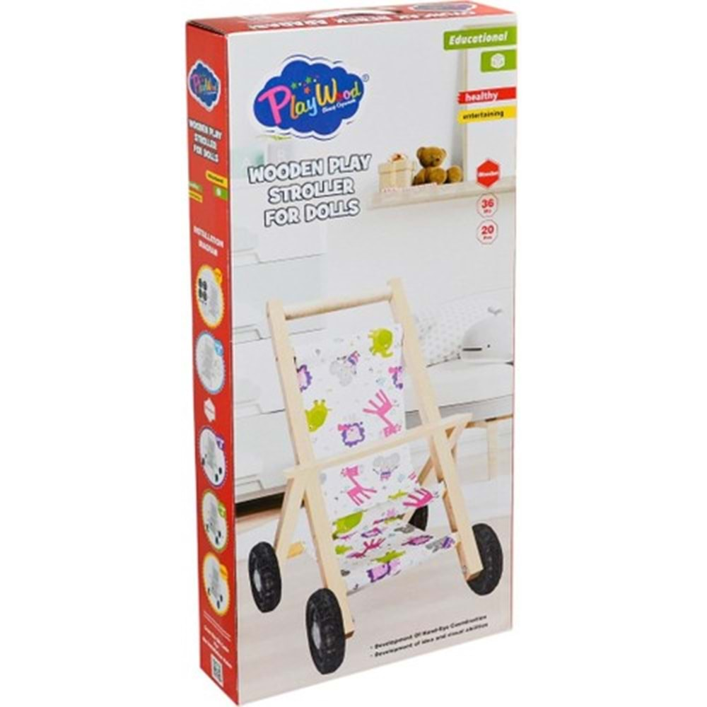 Play Wood Kutuda Ahşap Oyuncak Bebek Arabası ONY-386