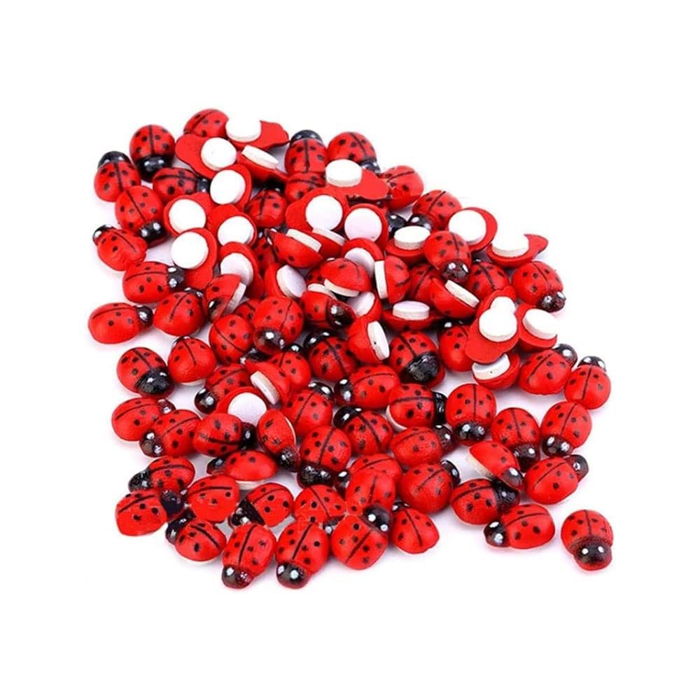 Ahşap Uğur Böceği Kırmızı Askılı 19mm 40 Lı