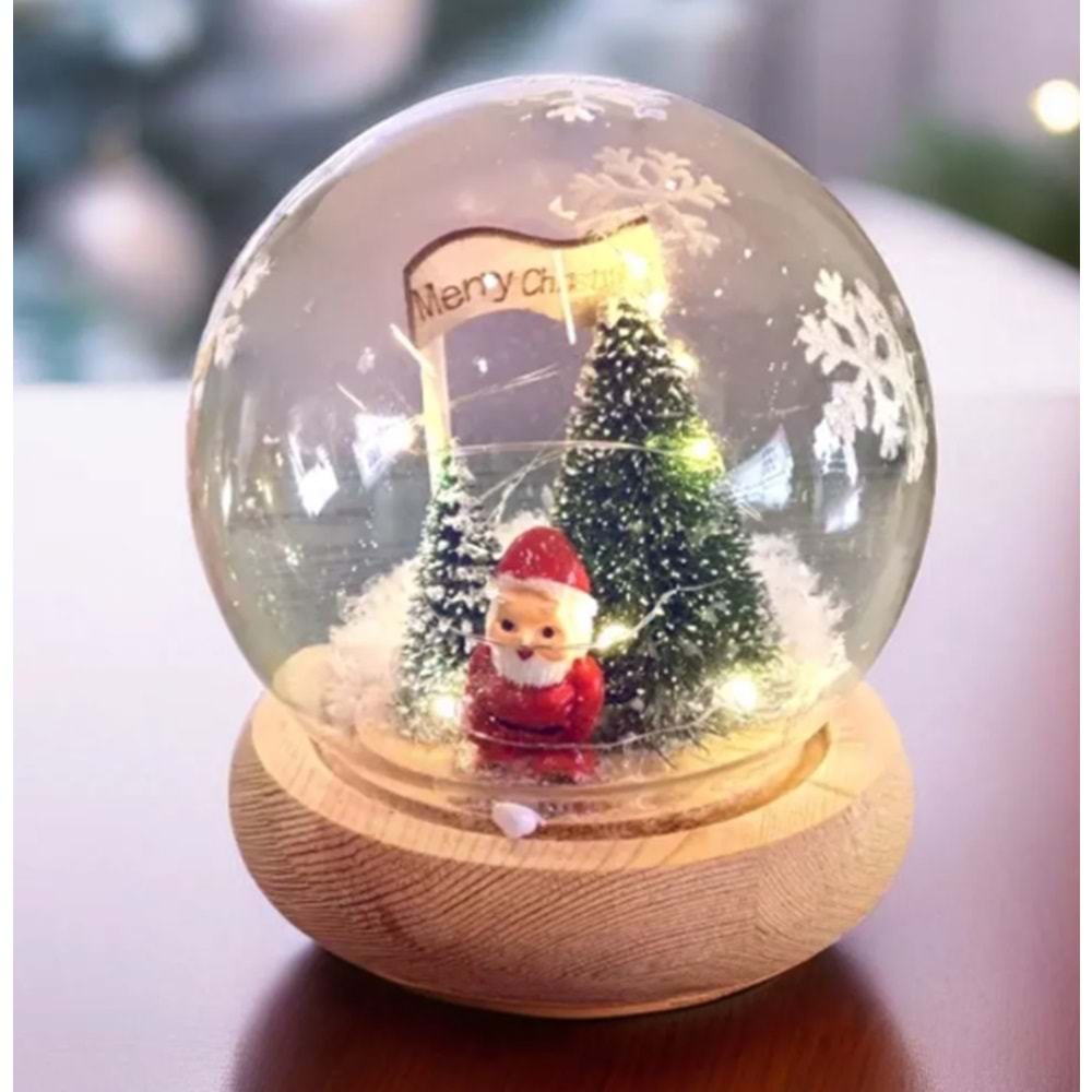 Ledli Cam Küre Merry Christmas Karlı - Süs Eşya