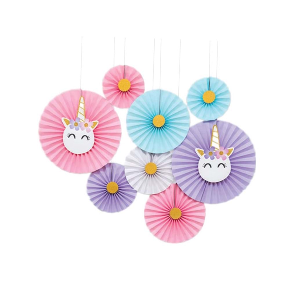 Kağıt Yelpaze Unicorn 6 Lı Set