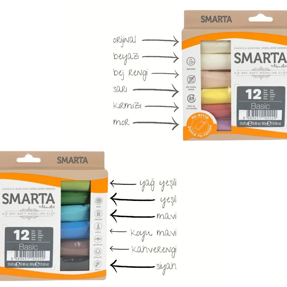 Smarta Havayla Kuruyan Model Hamuru 70grx12 Set