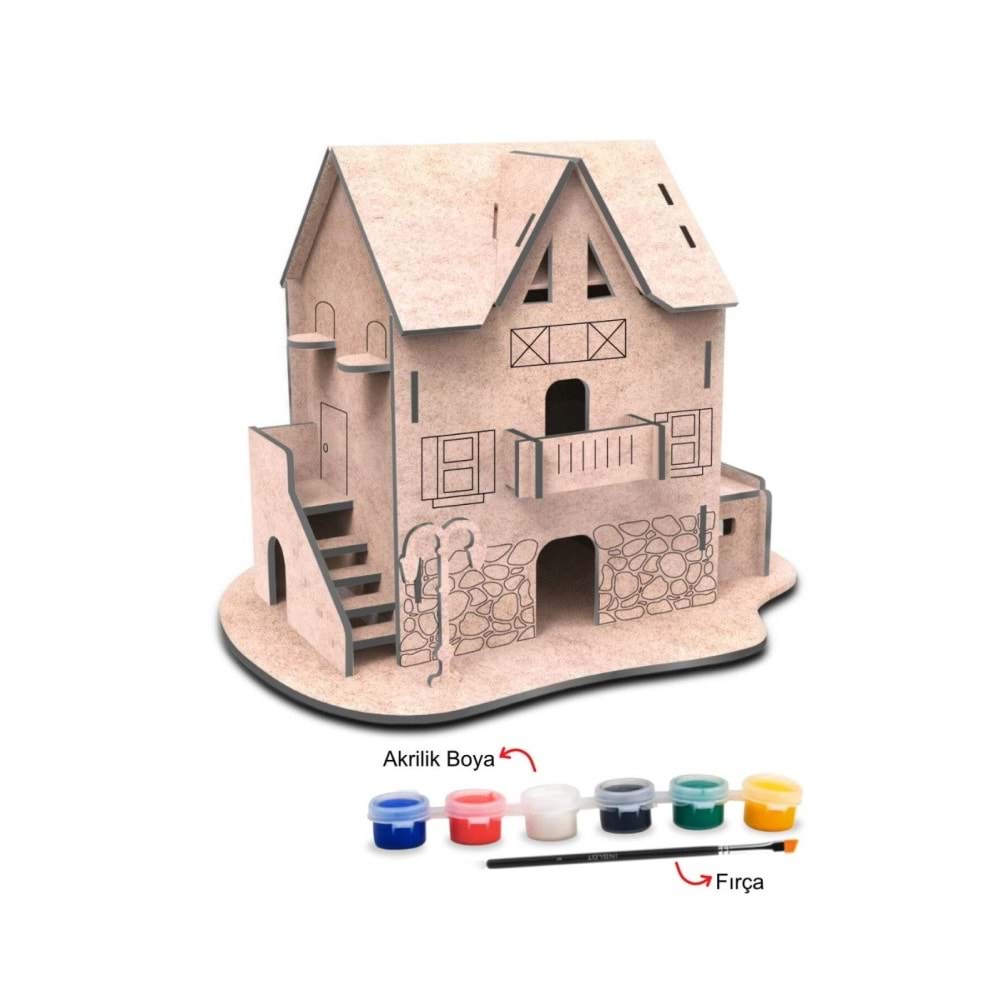 Maketix 3D Ahşap Boyama Seti Taş Ev 9786