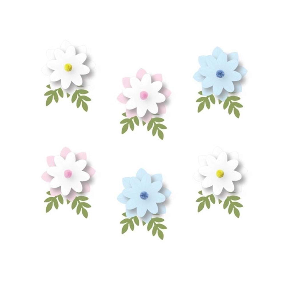 Kağıt Banner Çiçek Tema Ponponlu 6 Parça