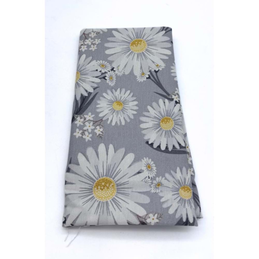 Çanta Aksesuar 90x50 cm Duck Astarlık Kumaş Gri Papatya Desen