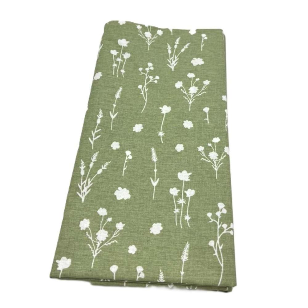 Çanta Aksesuar 120x50 cm Pamuklu Astarlık Kumaş Kır Çiçeği Desenli Yeşil