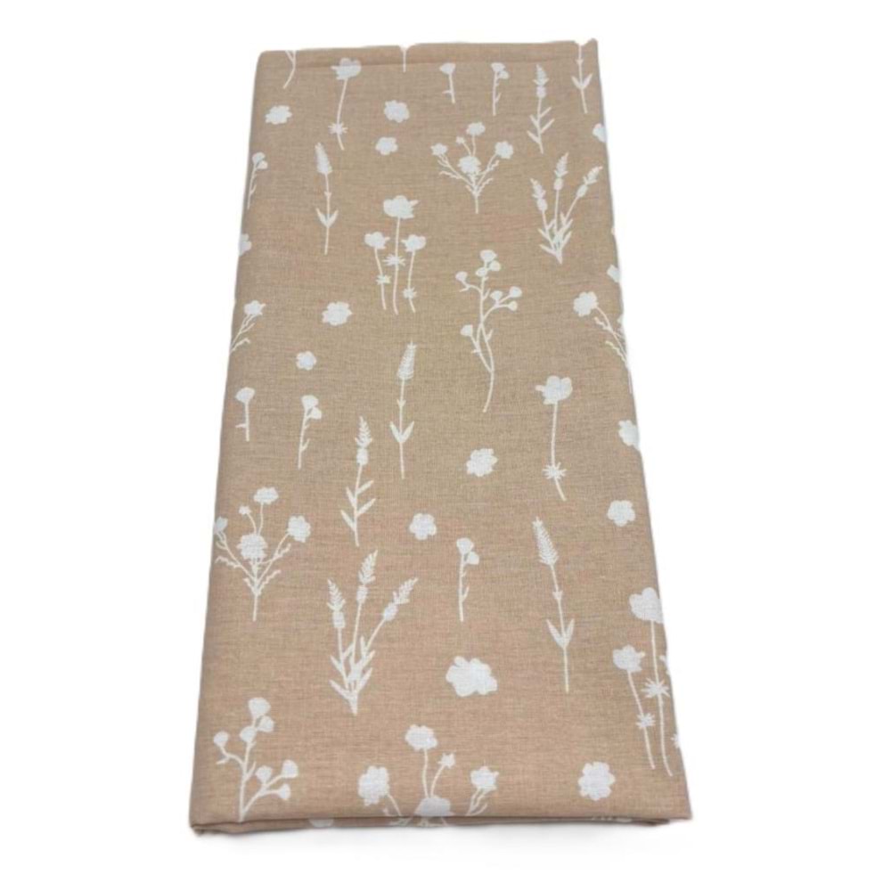 Çanta Aksesuar 120x50 cm Pamuklu Astarlık Kumaş Kır Çiçeği Desenli Bej