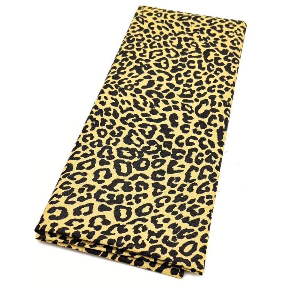 Çanta Aksesuar 120x50 cm Pamuklu Astarlık Kumaş Sarı-Siyah Leopar Desen