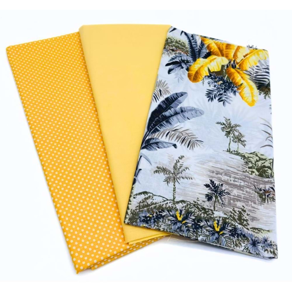 Çanta Aksesuar 120x50 cm Pamuklu Astarlık Kumaş Seti (Sarı Tonları)