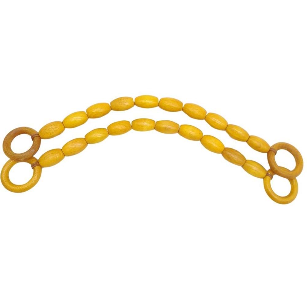 Çanta Aksesuar 20 mm Oval Ahşap Boncuklu 40 cm Sarı Renk Çanta Sapı