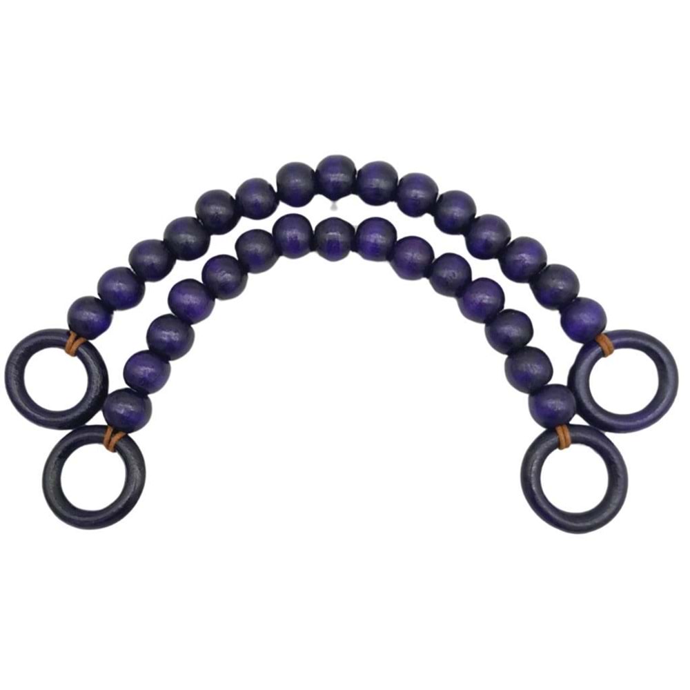 Çanta Aksesuar 20 mm Ahşap Boncuklu 37 cm Mor Renk Çanta Sapı