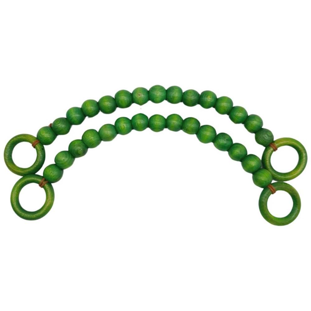 Çanta Aksesuar 20 mm Ahşap Boncuklu 37 cm Yeşil Renk Çanta Sapı