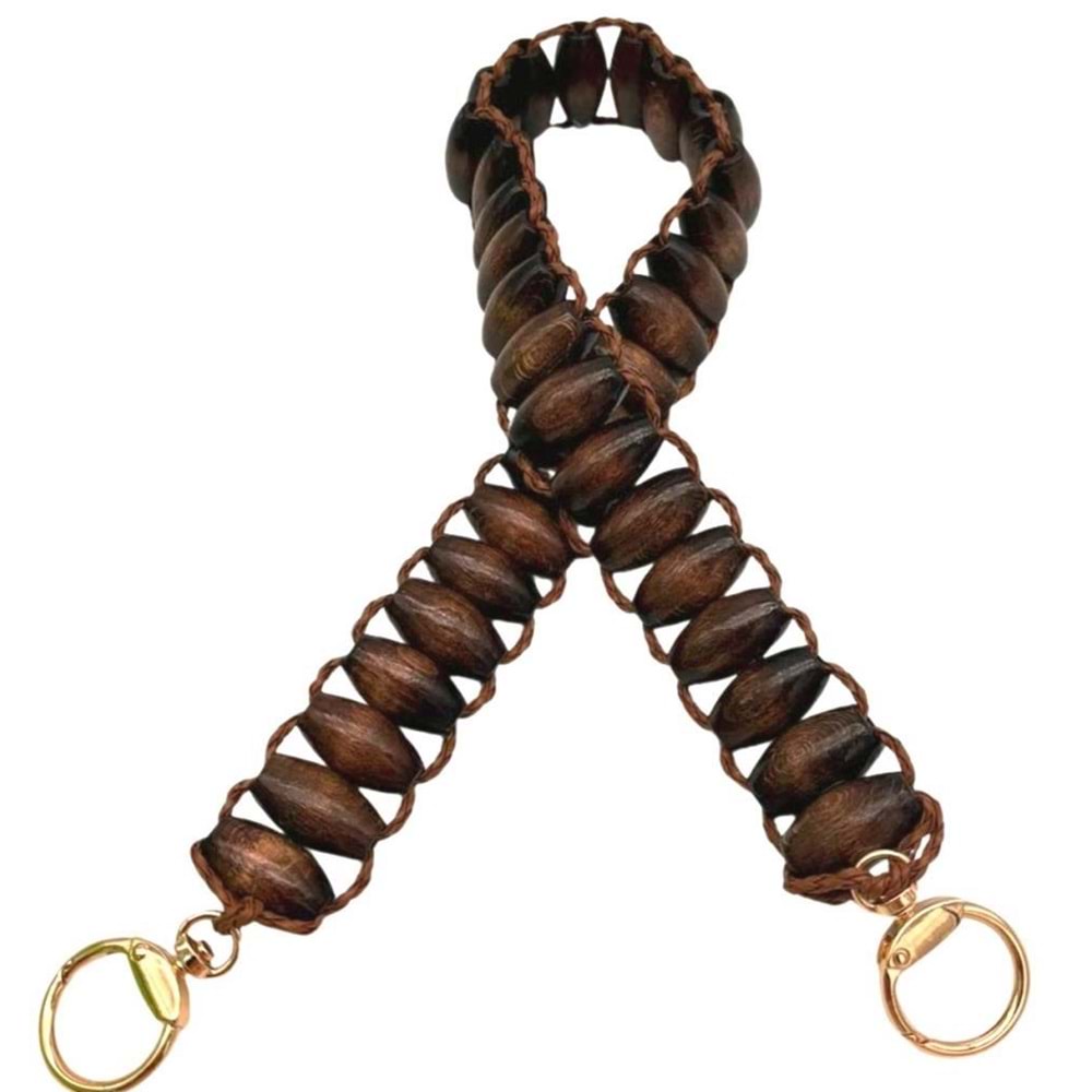 Çanta Aksesuar 65x3 cm Koyu Renk Oval Ahşap Boncuklu Ahşap Tek Çanta Sapı