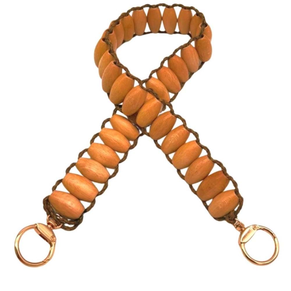 Çanta Aksesuar 65x3 cm Açık Renk Oval Ahşap Boncuklu Ahşap Tek Çanta Sapı