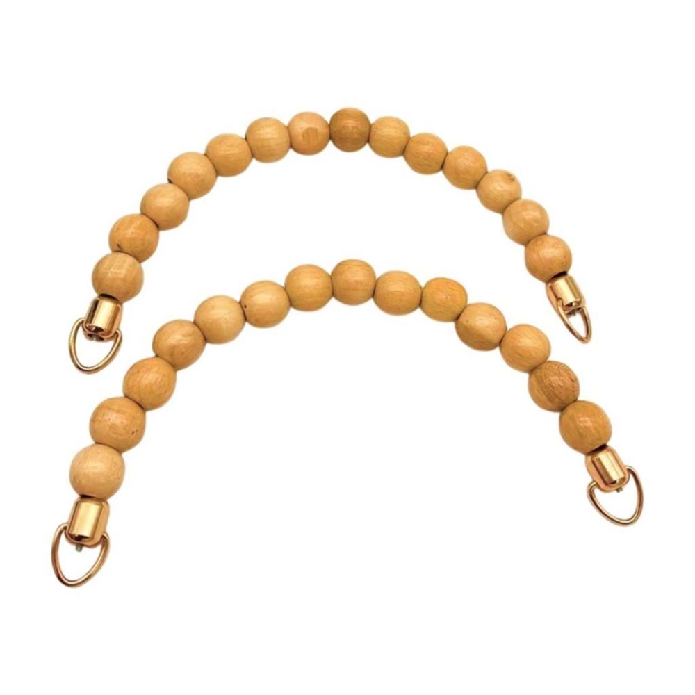 Çanta Aksesuar 21 Cm Açık Renk Ahşap Boncuklu Çift Çanta Sapı (Light Gold Metalli)