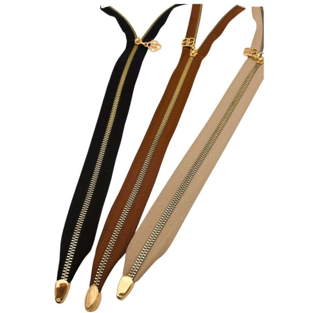 Çanta Aksesuar Başlıklı Fermuar Set 45 Cm Light Gold Metal 3 Adet (Bej, Taba, Siyah)