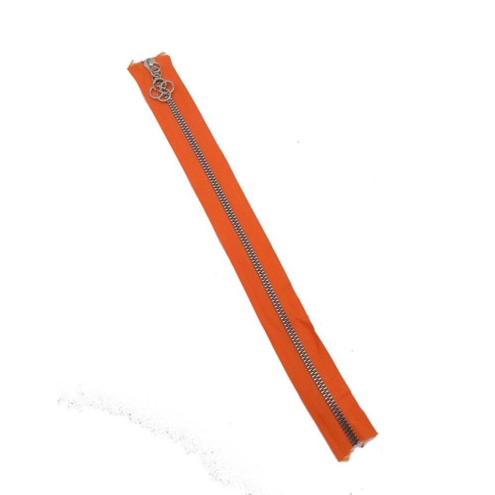 Çanta Aksesuar Başlıklı Fermuar 40 Cm Gümüş Metal Turuncu
