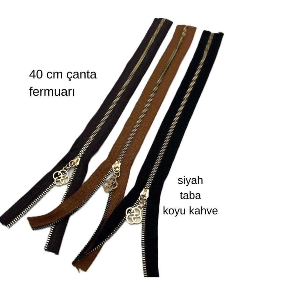 Çanta Aksesuar 40 Cm Fermuar Set Light Gold Metal Taba, Siyah, Koyu Kahve Renk
