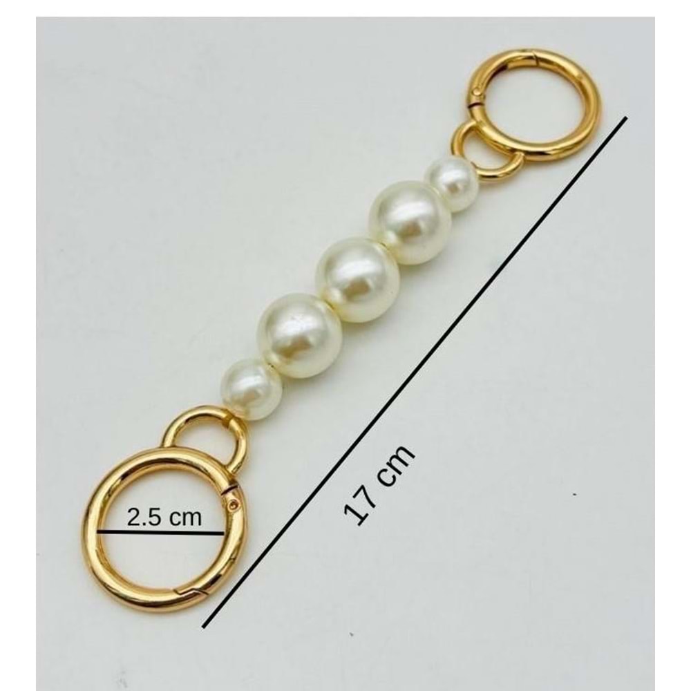 Çanta Aksesuar İncili Light Gold Renk Halkalı Kulpluk 1 Adet 17 cm