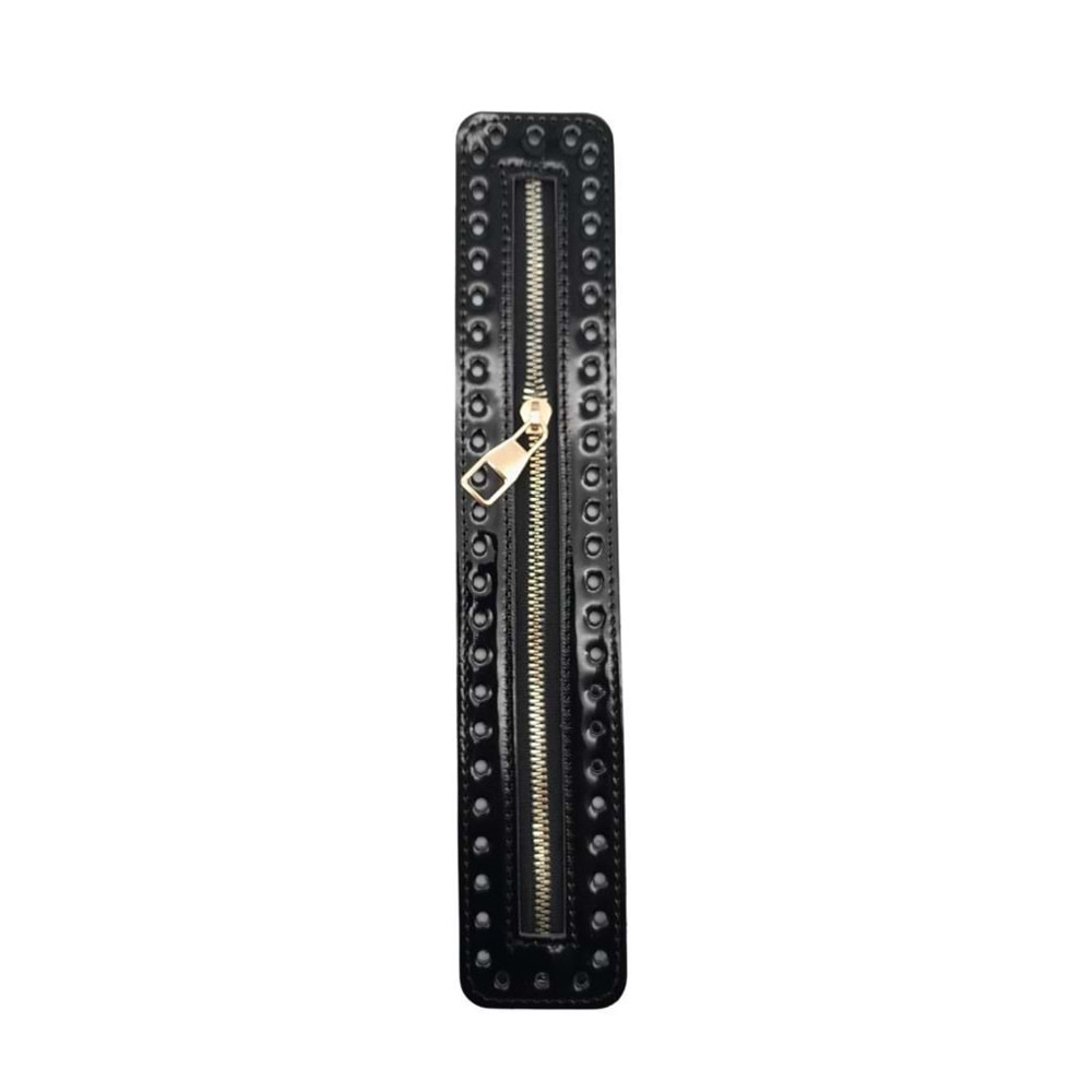 Çanta Aksesuar Rugan Derili Fermuar Yeni Model Siyah Renk 30 Cm Light Gold Metalli