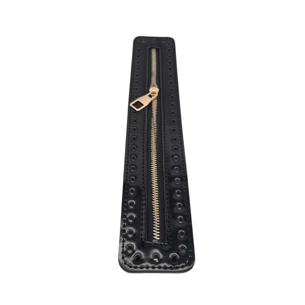 Çanta Aksesuar Rugan Derili Fermuar Yeni Model Siyah Renk 30 Cm Light Gold Metalli