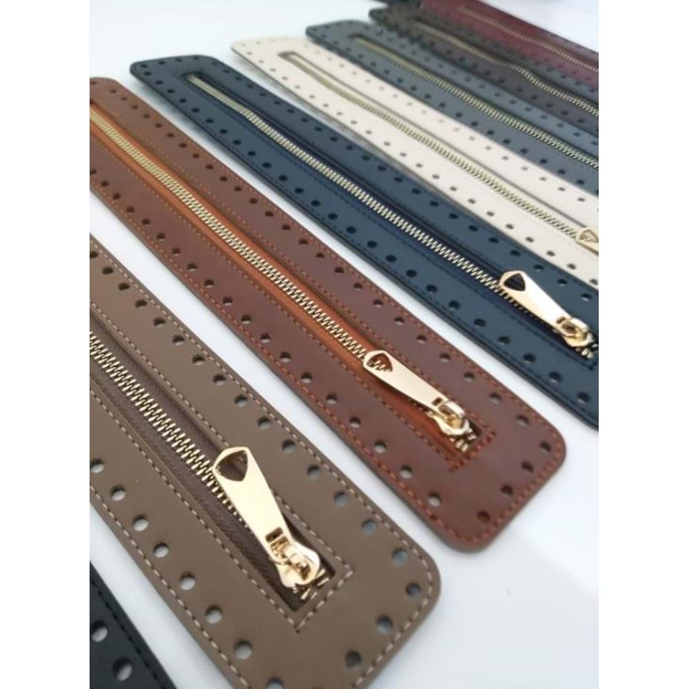 Çanta Aksesuar Derili Fermuar Yeni Model Vizon 30 Cm Gümüş