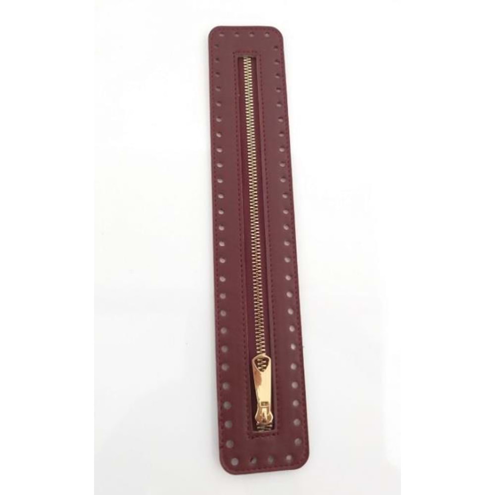Çanta Aksesuar Derili Fermuar Yeni Model Bordo 30 Cm Light Gold