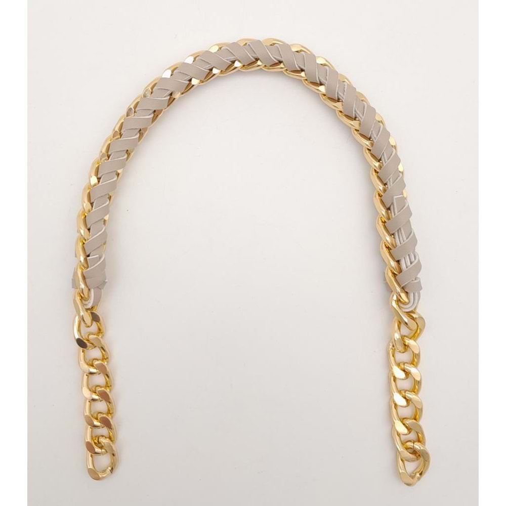 Çanta Aksesuar 40 cm Derili Zincir Bej Renk Light Gold Metalli