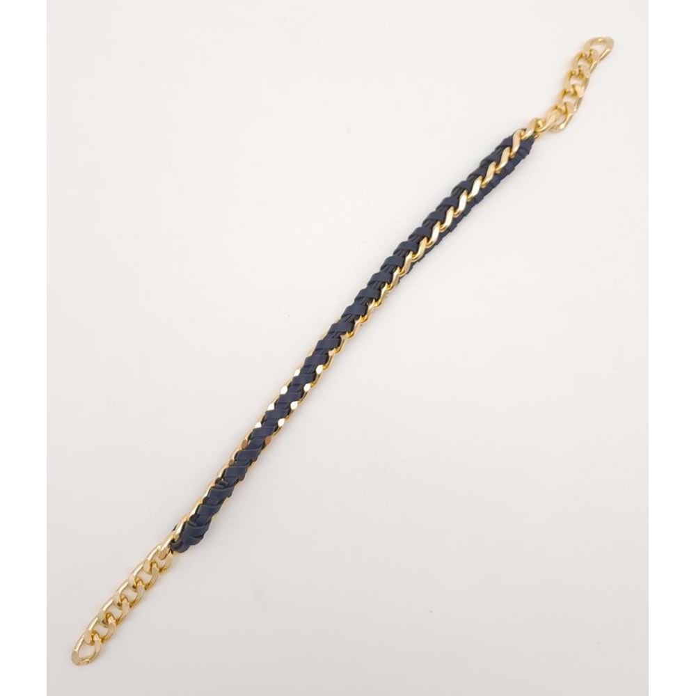 Çanta Aksesuar 40 cm Derili Zincir Lacivert Renk Light Gold Metalli