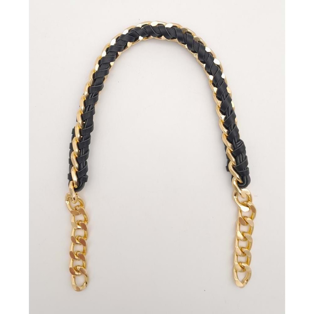 Çanta Aksesuar 40 cm Derili Zincir Siyah Renk Light Gold Metalli