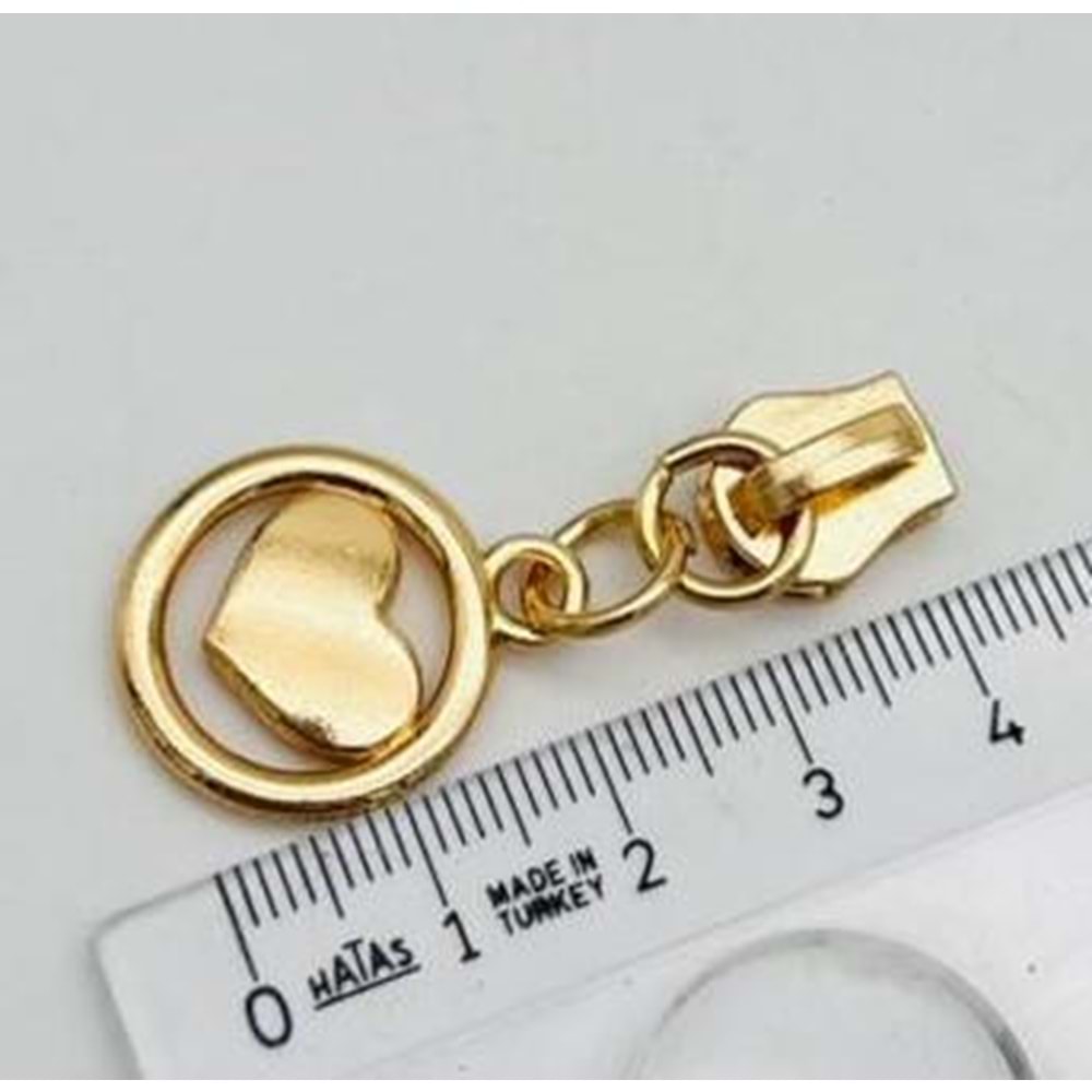 Çanta Aksesuar Light Gold Renk Kalp Fermuar Başı Elcik Kursör