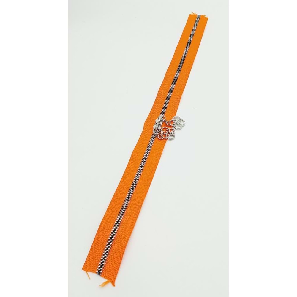 Çanta Aksesuar Çift Başlı Turuncu Fermuar Gümüş Metal 40 Cm