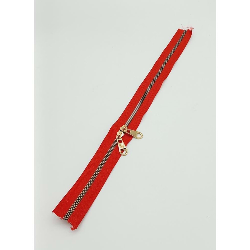Çanta Aksesuar Çift Başlı Kırmızı Fermuar Light Gold Metal 40 Cm