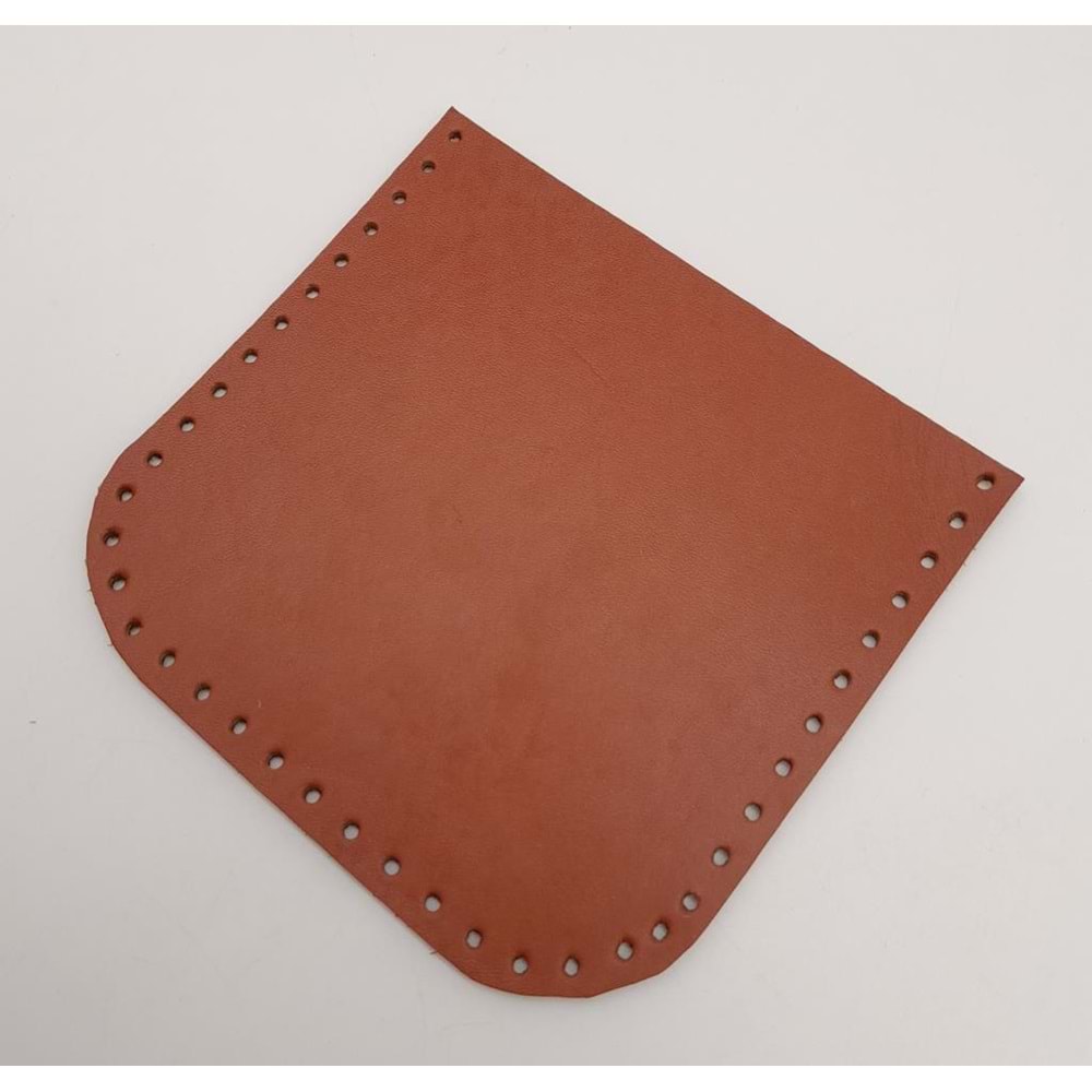 Çanta Aksesuar Taba Gerçek Deri 12x12 cm Oval Kenar Cep