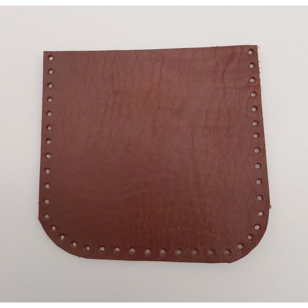 Çanta Aksesuar Kızıl Kahve Gerçek Deri 12x12 cm Oval Kenar Cep