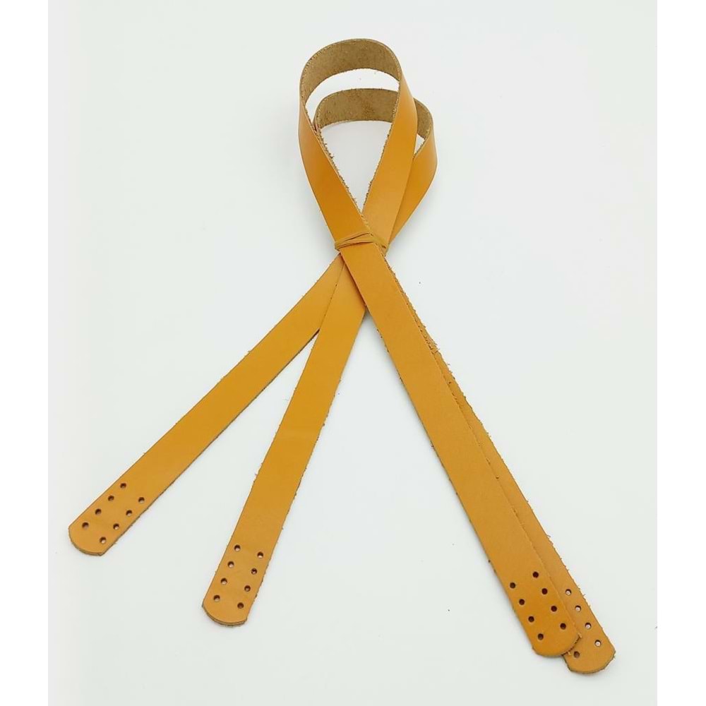 Çanta Aksesuar Hardal Renk Gerçek Deri 80X2 Cm Çift Sap